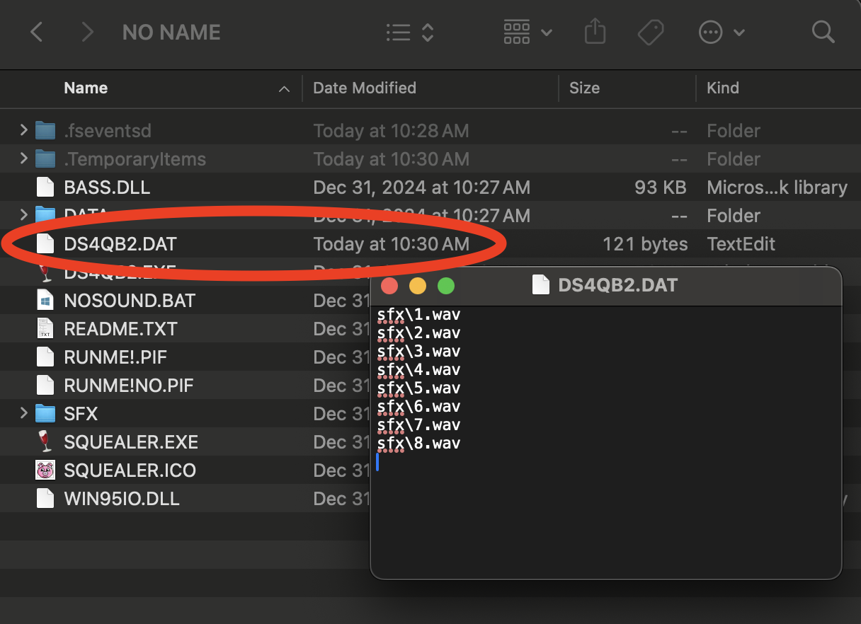 Screenshot of finder showing DS4QB2.DAT inside the HD image